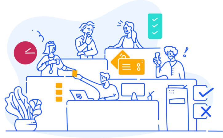 Illustration depicting the UX design research process with interconnected elements